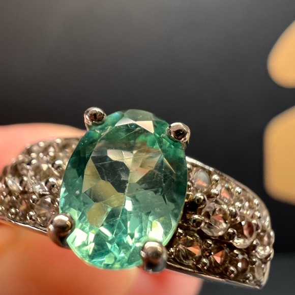 Paraiba apatite and white topaz sterling silver ring size 9 - Picture 13 of 17